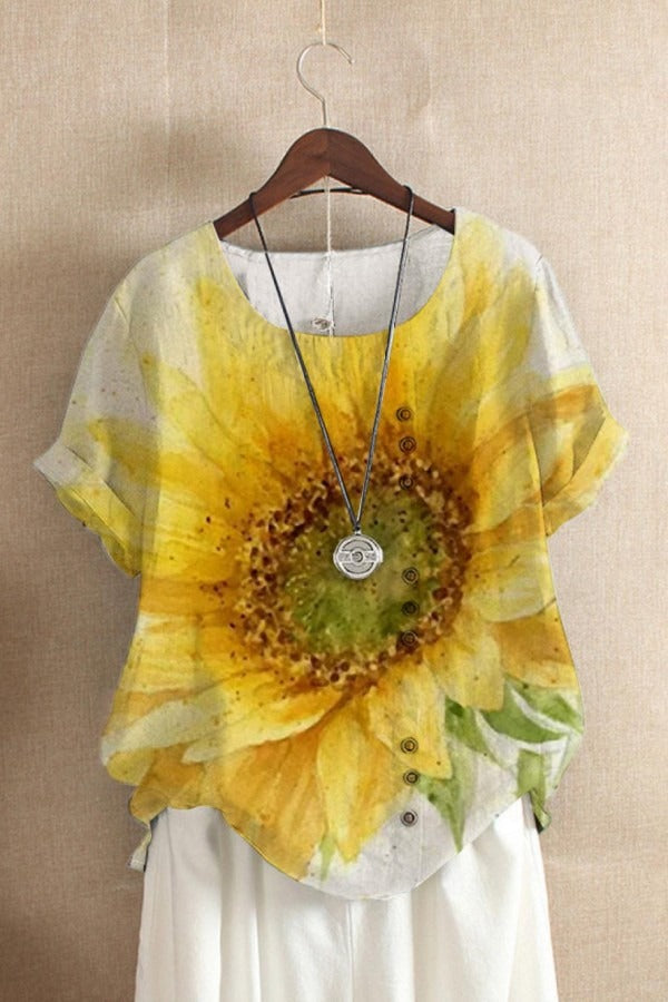 Camisa de girasoles con manga corta y botones