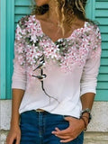 Sudadera de flores con escote en pico y manga larga