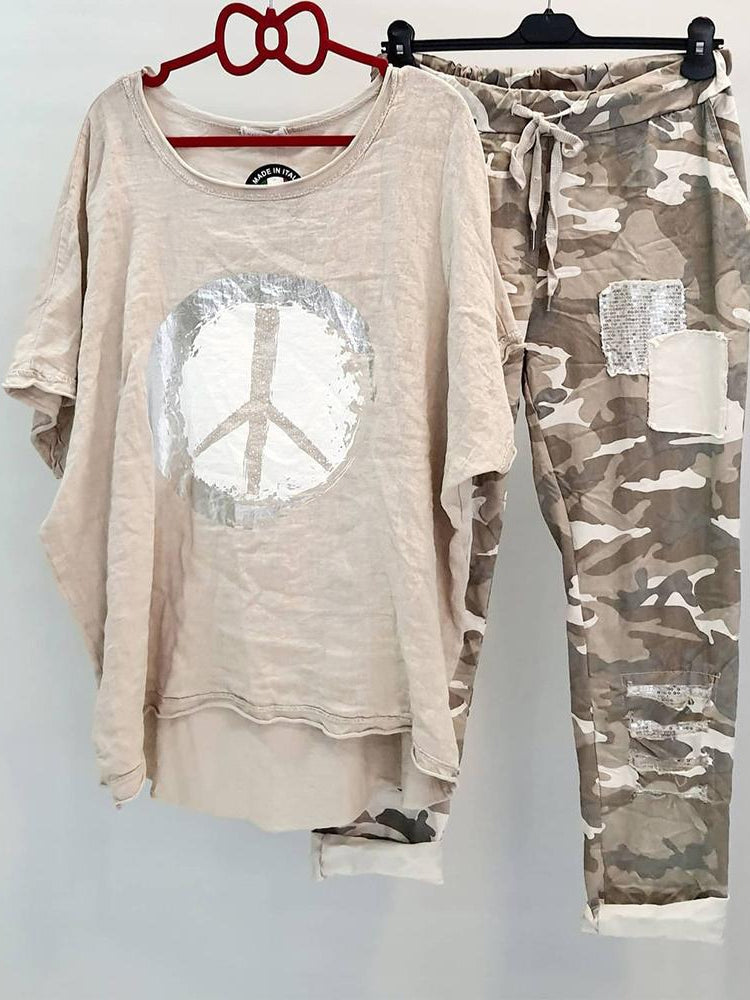 Conjunto casual de dos piezas de camuflaje con manga corta — foto 2