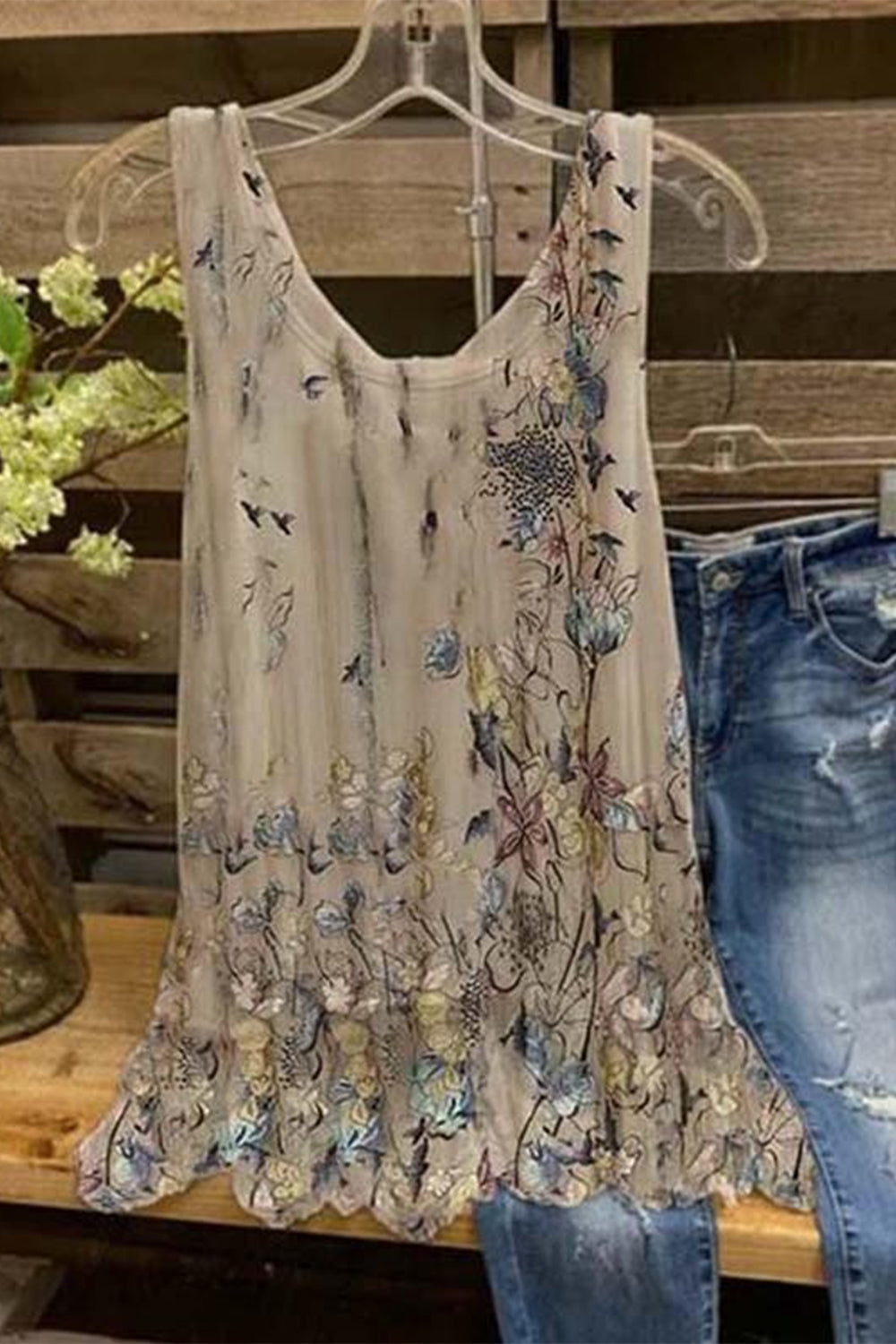 Top casual de flores sin mangas