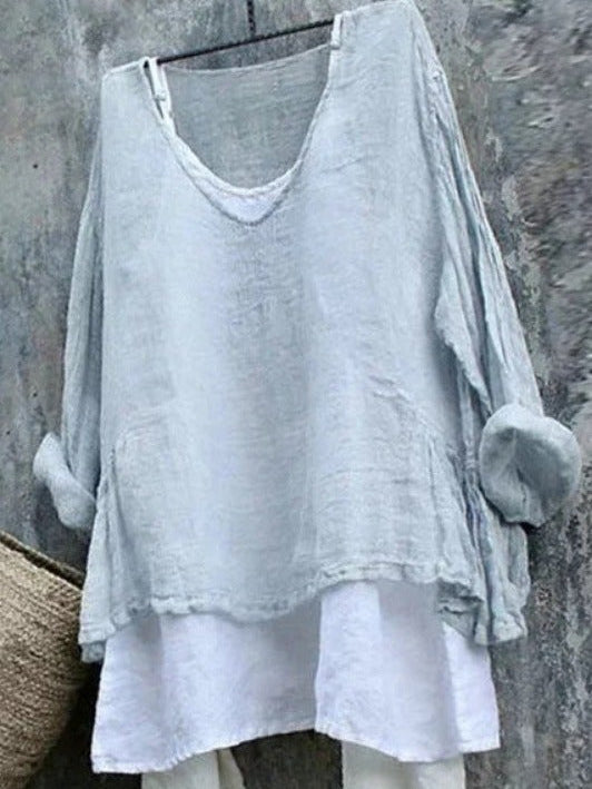 Camisa casual lisa con escote en pico y manga larga — foto 2