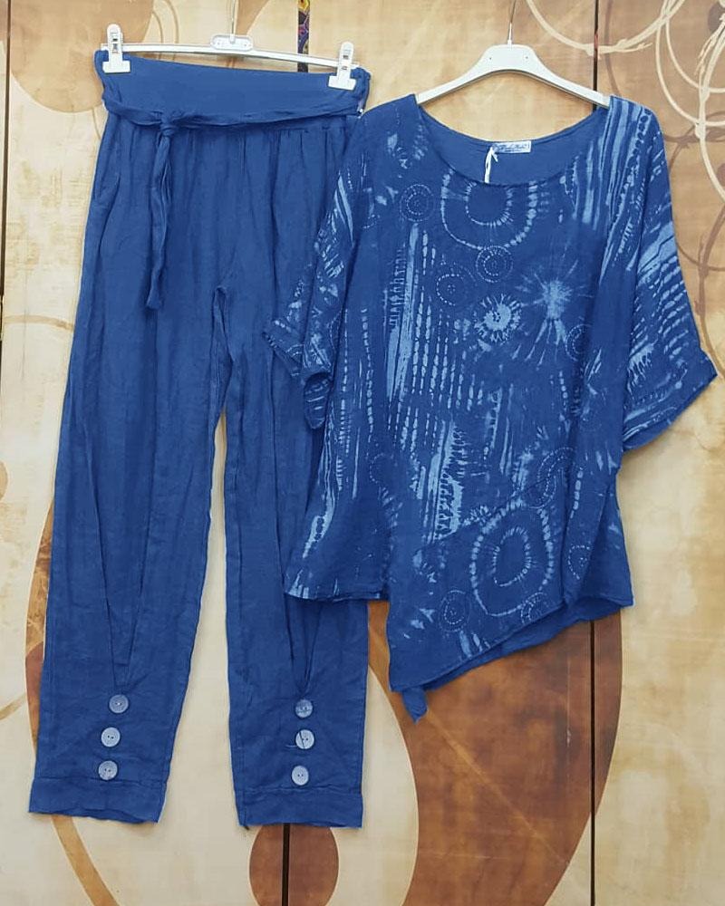 Conjunto de dos piezas asimétrico abstracto con manga francesa