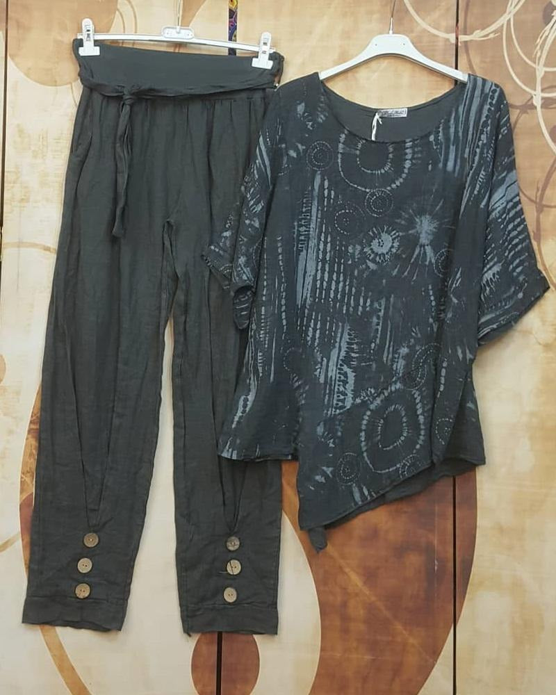 Conjunto de dos piezas asimétrico abstracto con manga francesa