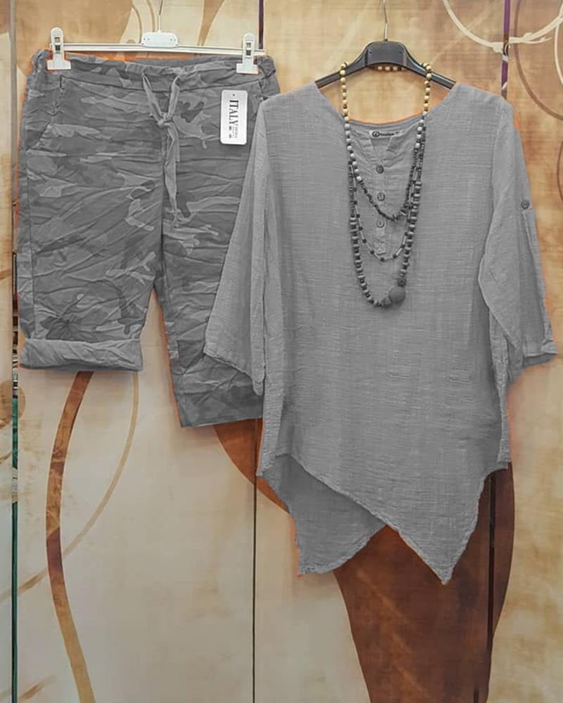 Conjunto casual de dos piezas asimétrico de camuflaje
