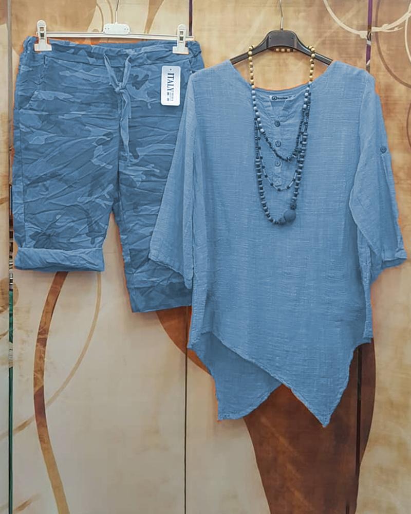 Conjunto casual de dos piezas asimétrico de camuflaje