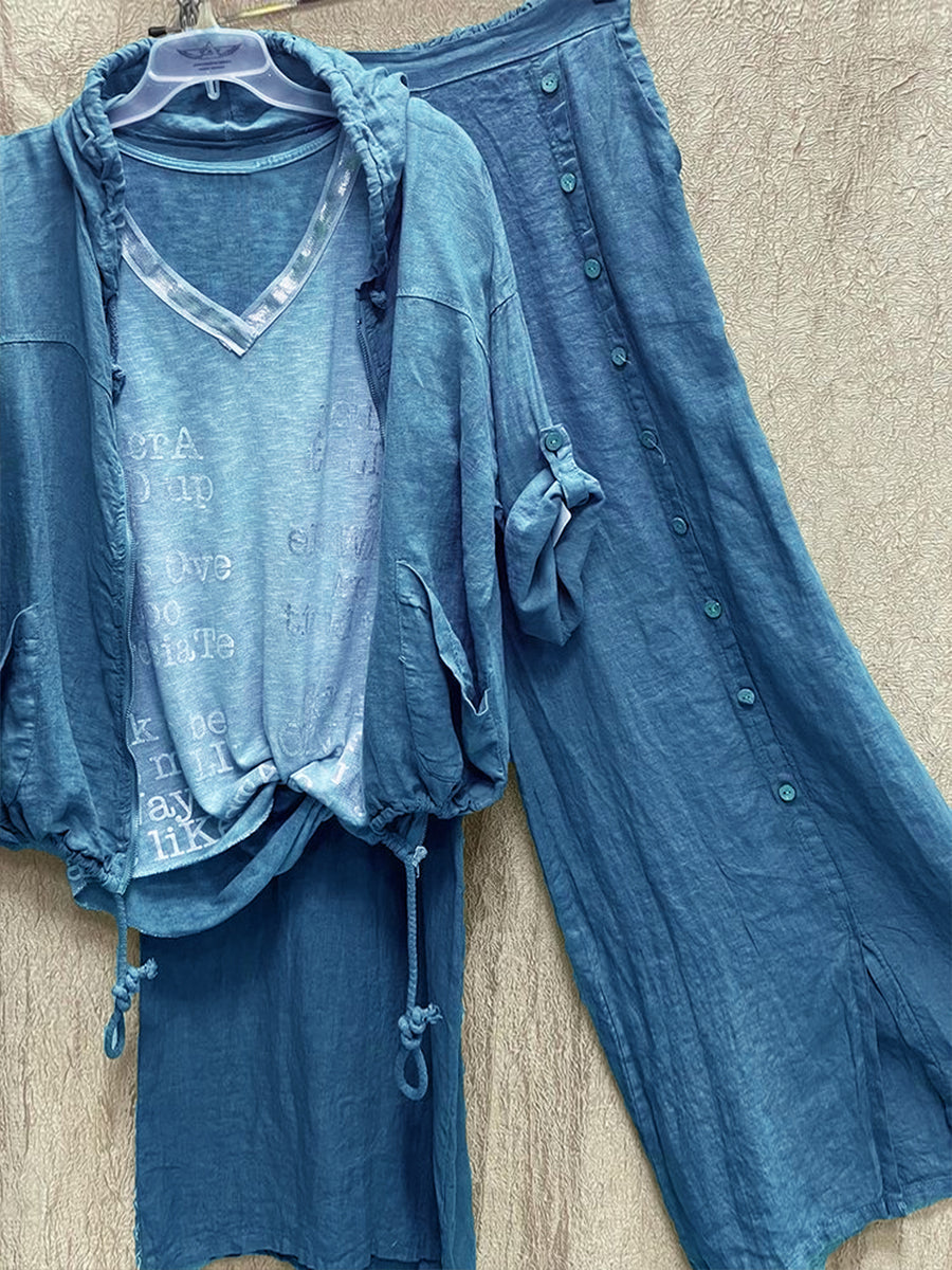 Conjunto de dos piezas liso con capucha, manga larga y cremallera