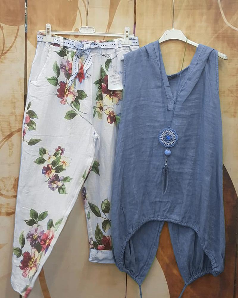 Conjunto casual de dos piezas de flores sin mangas