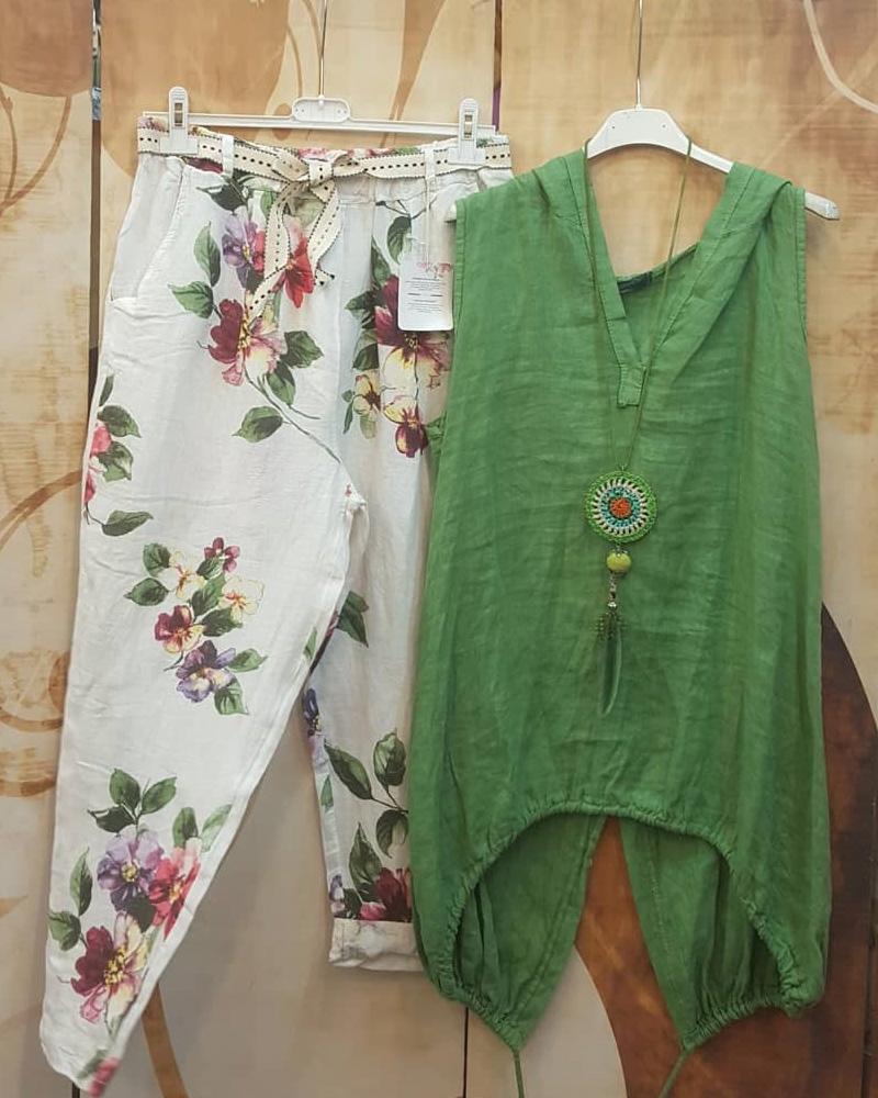 Conjunto casual de dos piezas de flores sin mangas
