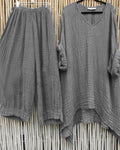 Conjunto casual de dos piezas liso con escote en pico y manga corta