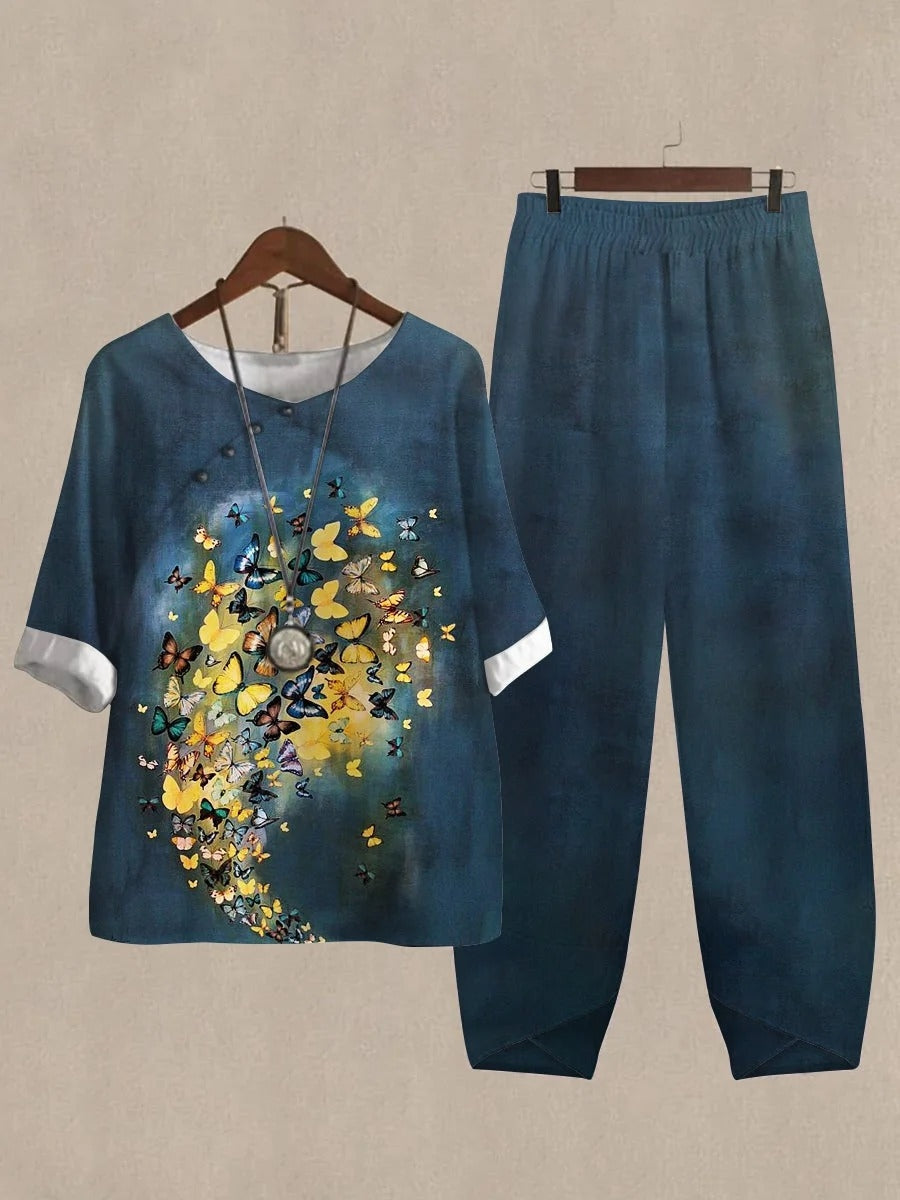 Conjunto casual de mariposas de lino