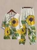 Conjunto vintage de dos piezas holgado de girasoles