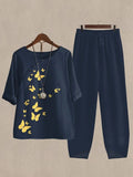 Conjunto casual de dos piezas de mariposas