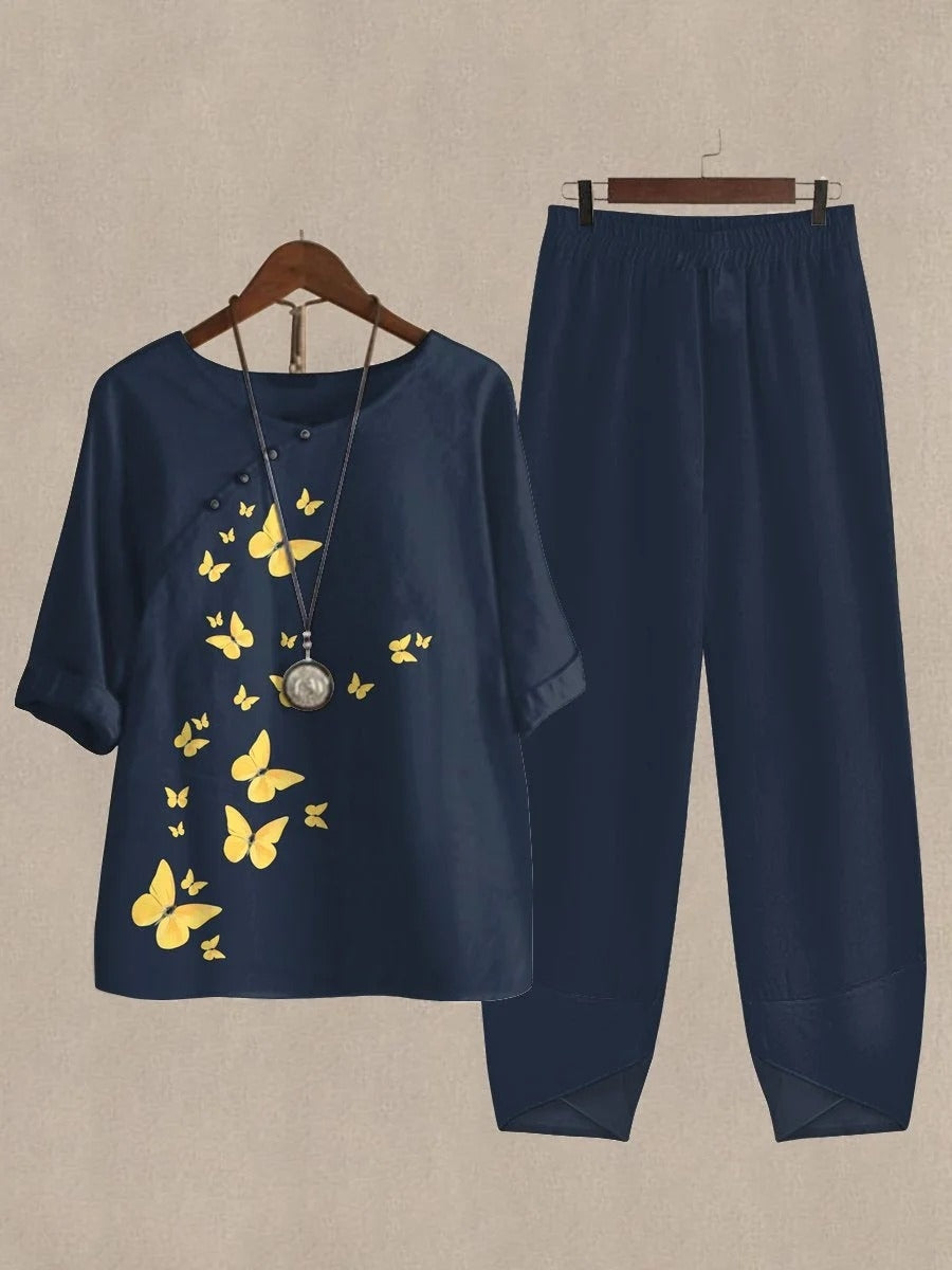 Conjunto casual de dos piezas de mariposas