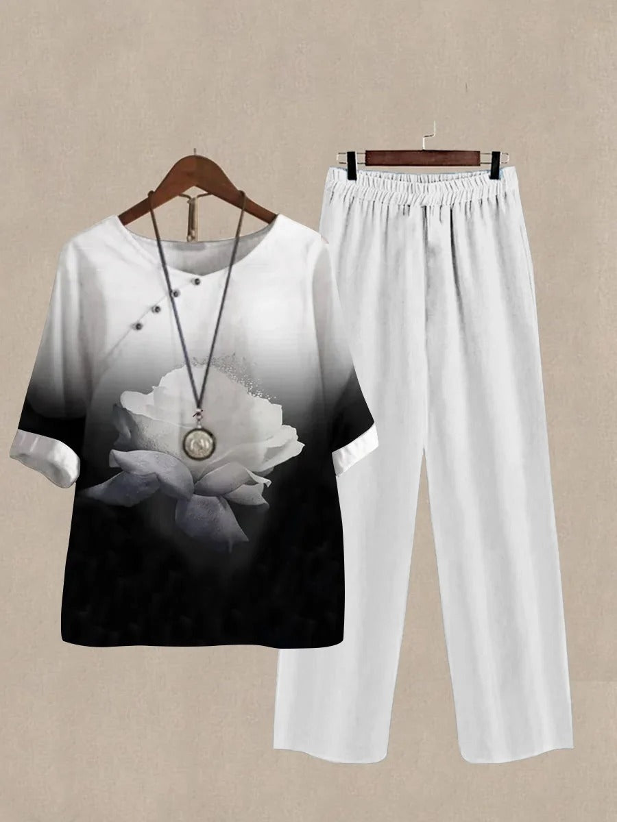 Conjunto casual de rosas de lino