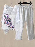 Conjunto casual de mariposas de lino con cuello camisero