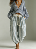 Aurora Conjunto Bohemio de Dos Piezas: Top de Mangas Farol a Rayas y Pantalón Farol