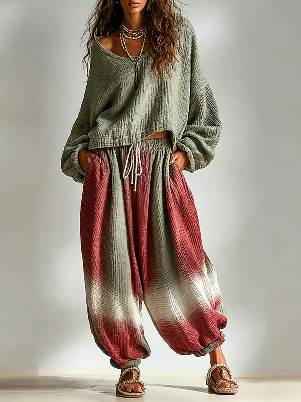 Leonor Conjunto a Juego Bohemio Holgado y Casual con Diseño Degradado