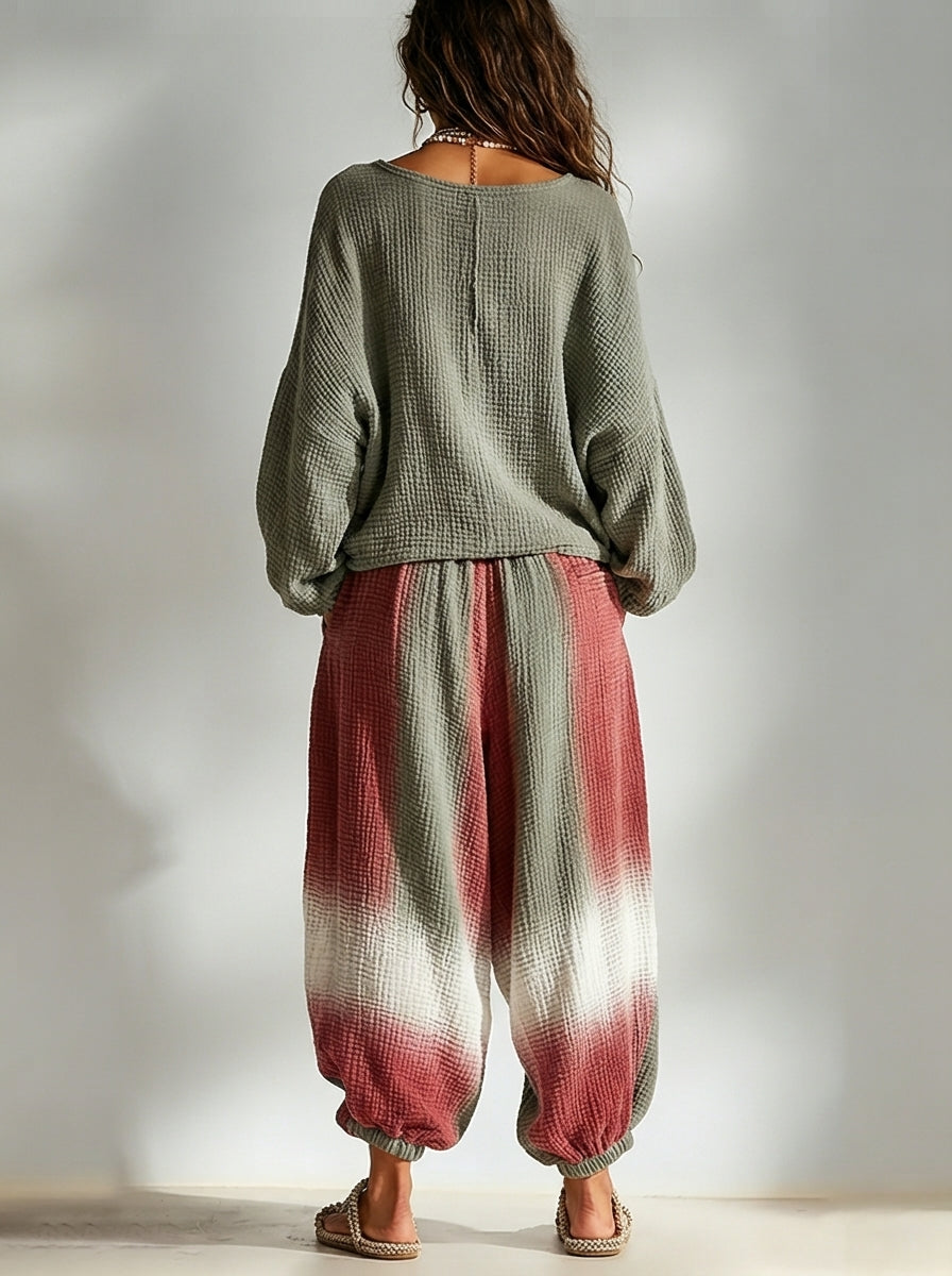 Leonor Conjunto a Juego Bohemio Holgado y Casual con Diseño Degradado