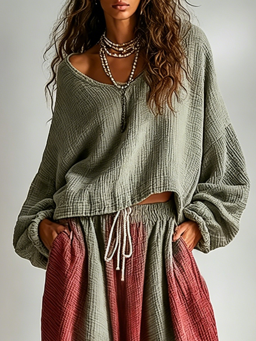 Leonor Conjunto a Juego Bohemio Holgado y Casual con Diseño Degradado