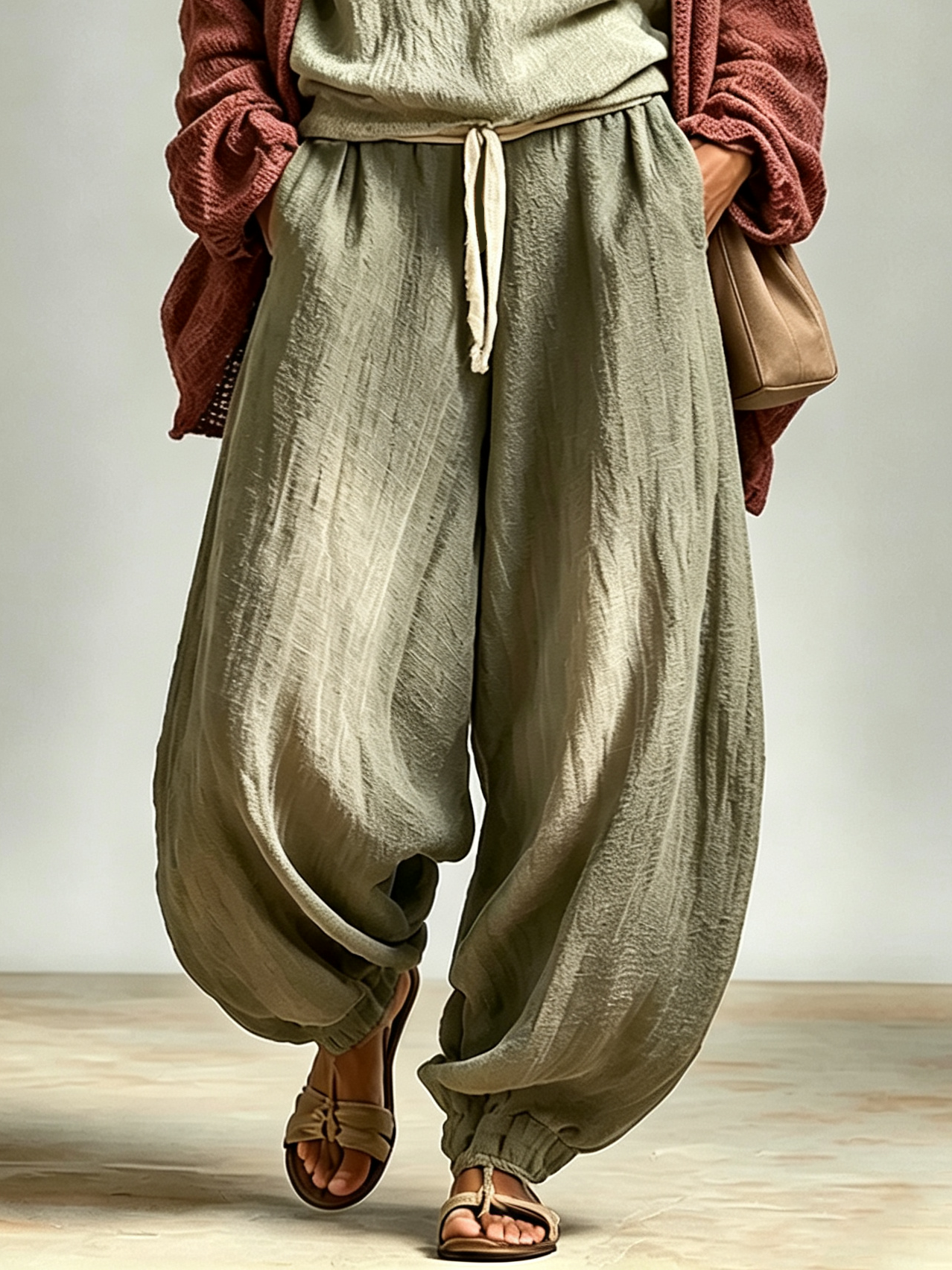 Ariadna Conjunto Casual de Tres Piezas: Top, Pantalón Harem y Cárdigan de Punto