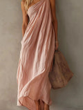 Aida Vestido Maxi Asimétrico de Efecto Lino