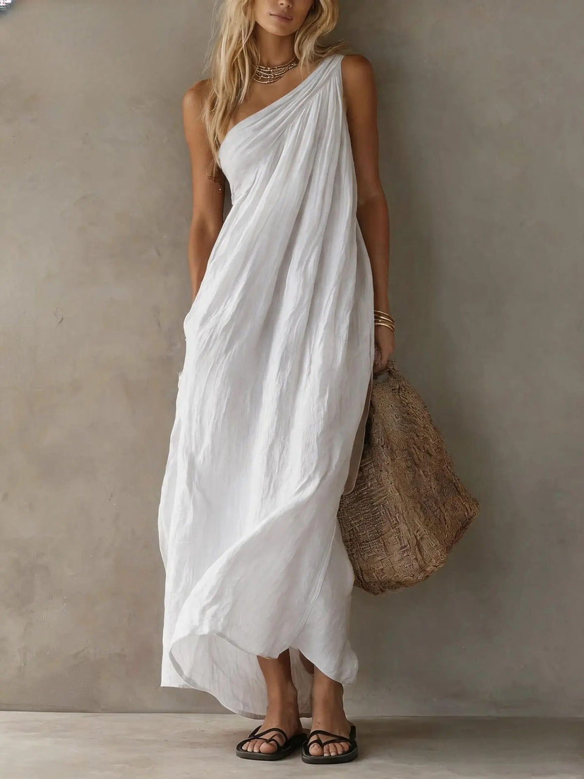 Aida Vestido Maxi Asimétrico de Efecto Lino